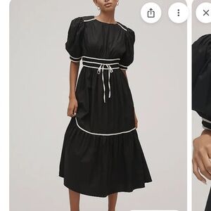 English Factory Puff-Sleeve Piped Midi Dress